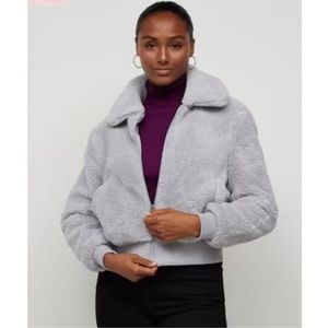 NEW YORK & Company Faux Fur Bomber Jacket Womens Large~ Grey   Reversible ~ New